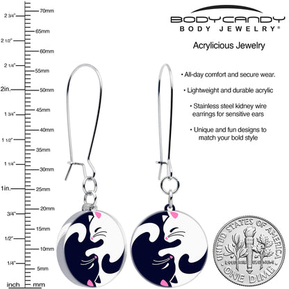 Cute Kitty Cat Yin Yang Dangle Earrings by Onyx O BodyCandy
