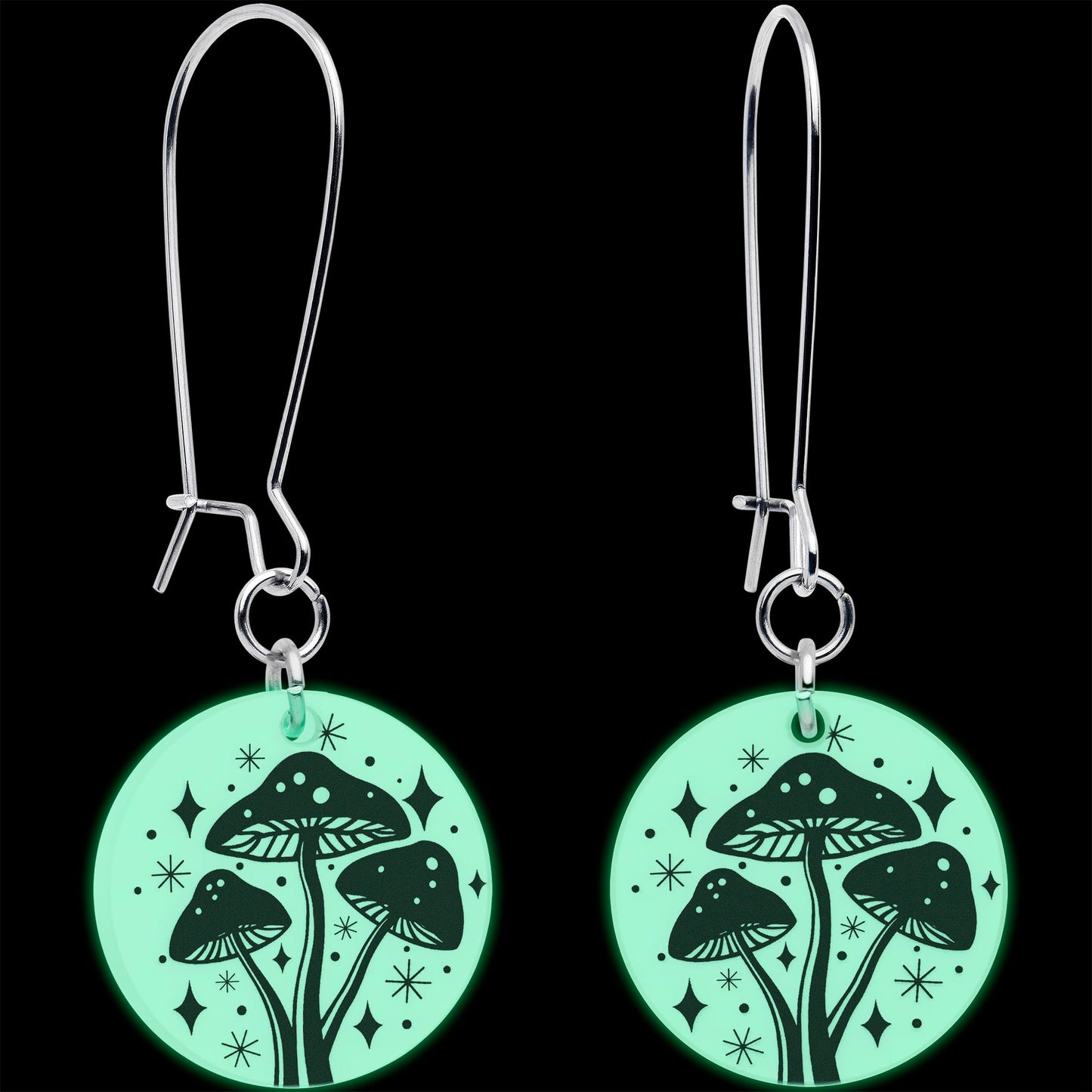 Glow in the Dark Mystic Mushroom Dangle Earrings by Onyx O BodyCandy