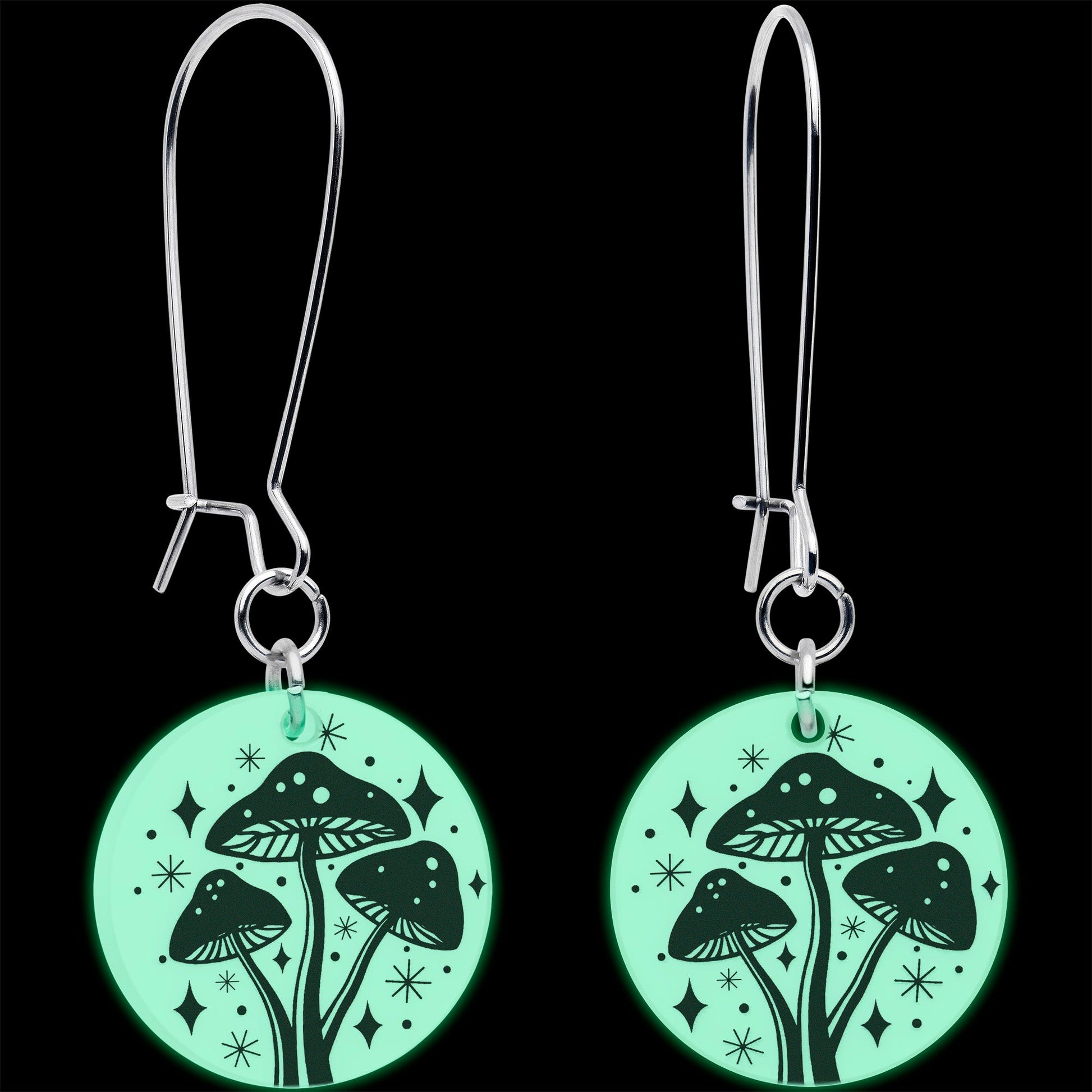 Glow in the Dark Mystic Mushroom Dangle Earrings by Onyx O BodyCandy