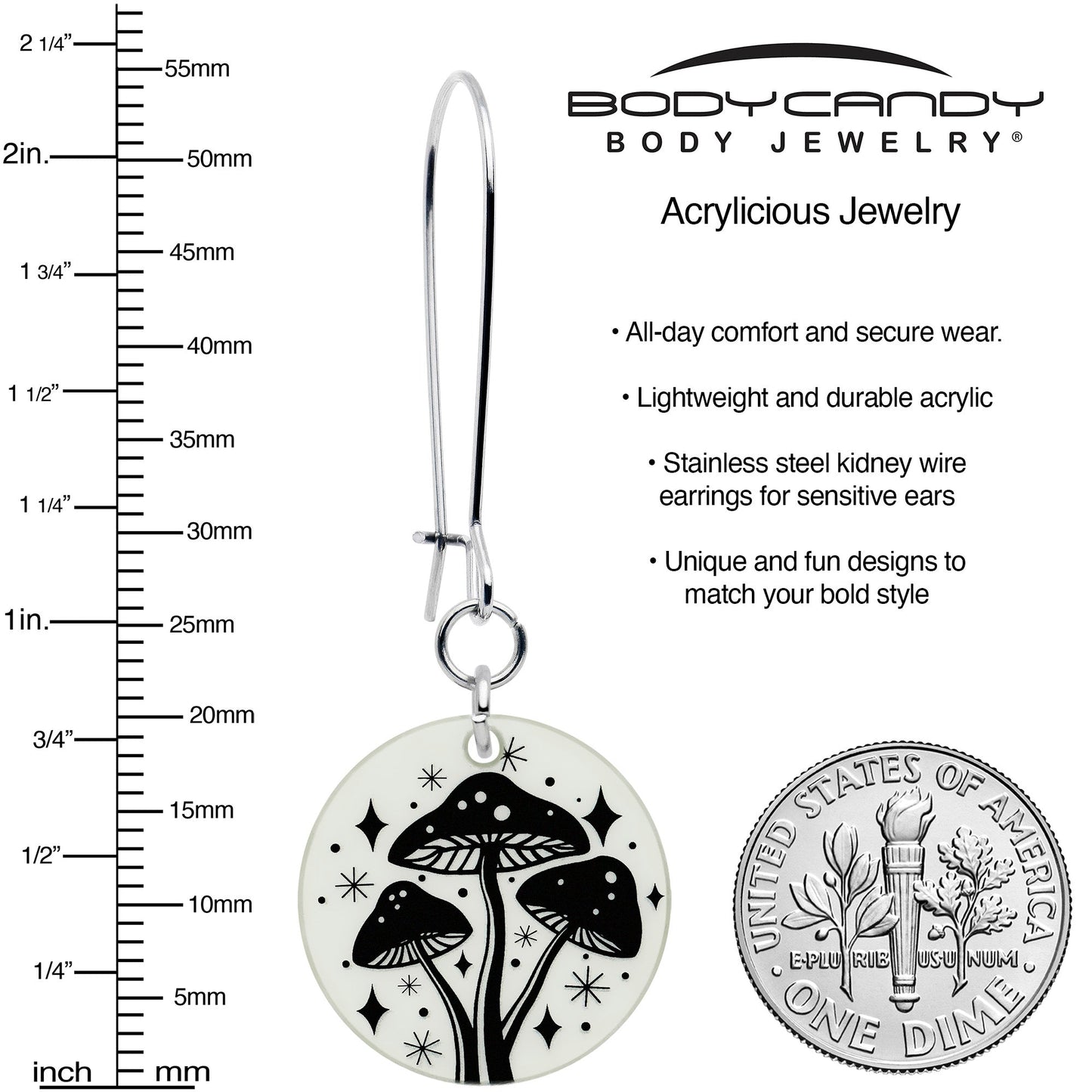 Glow in the Dark Mystic Mushroom Dangle Earrings by Onyx O BodyCandy