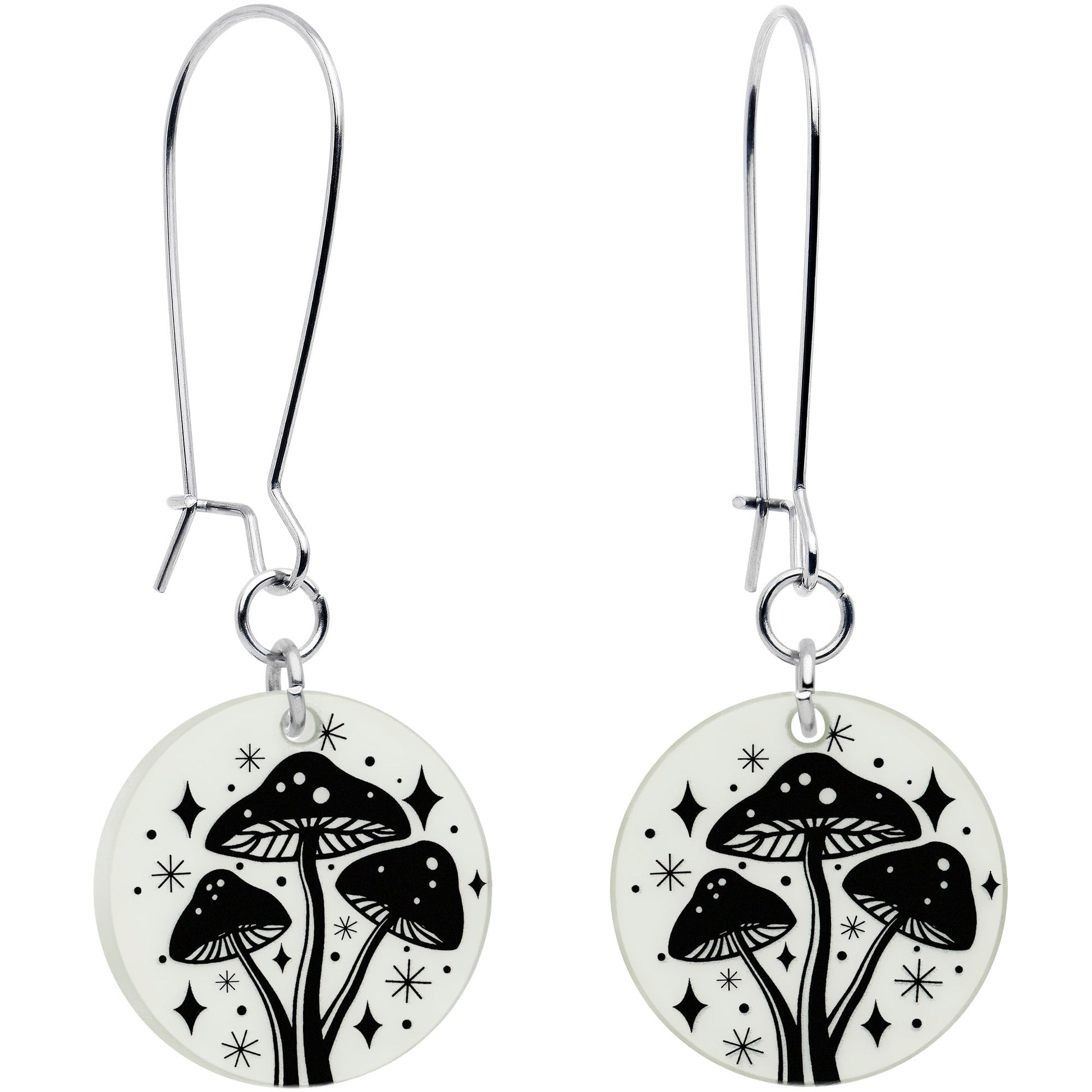 Glow in the Dark Mystic Mushroom Dangle Earrings by Onyx O BodyCandy