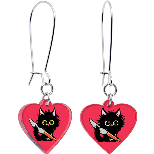 Heart Staby Cat Dangle Earrings by Onyx O BodyCandy
