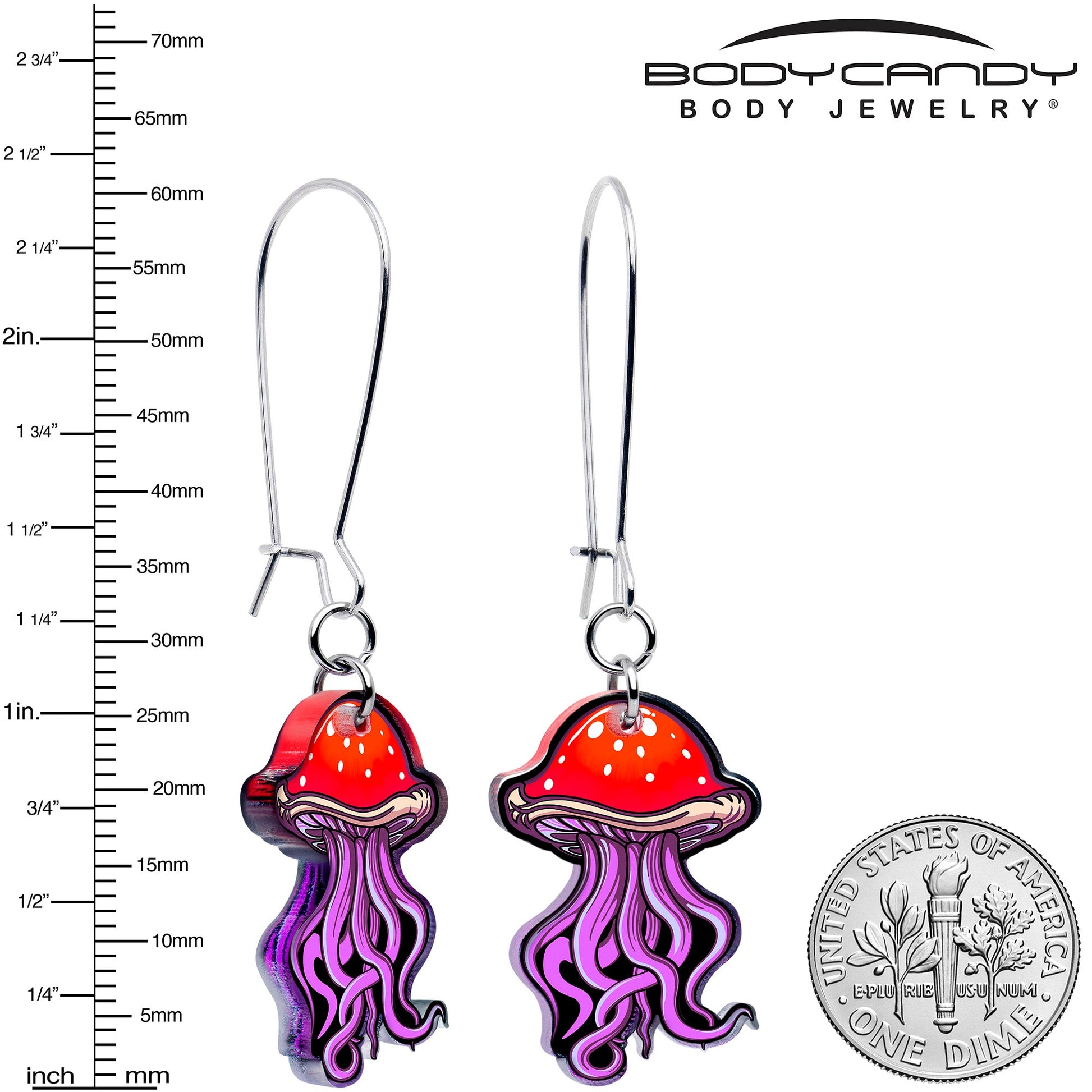 Mushroom Jellyfish Dangle Earrings by Onyx O BodyCandy