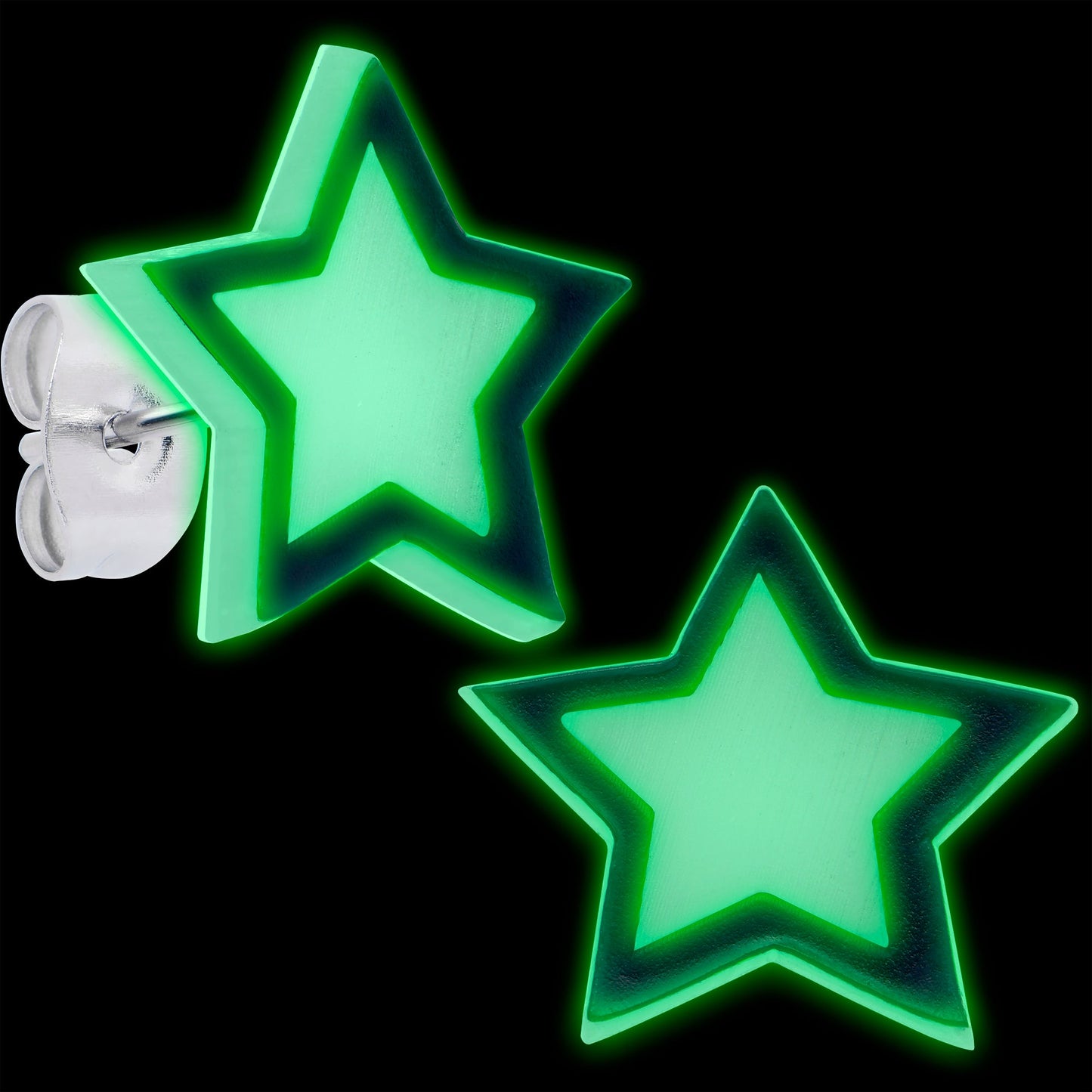 Shining Stars Glow in the Dark Stud Earrings by Onyx O BodyCandy