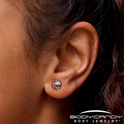 Valentine Heart Skull Stud Earrings