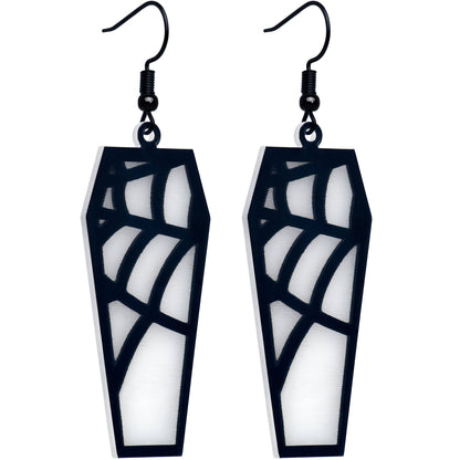 Black Spider Web Coffin Glow in the Dark Dangle Earrings by Onyx O BodyCandy