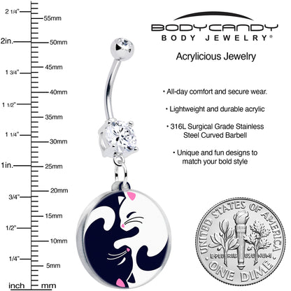 Double Gem Yin Yang Cat Dangle Belly Ring by Onyx O BodyCandy