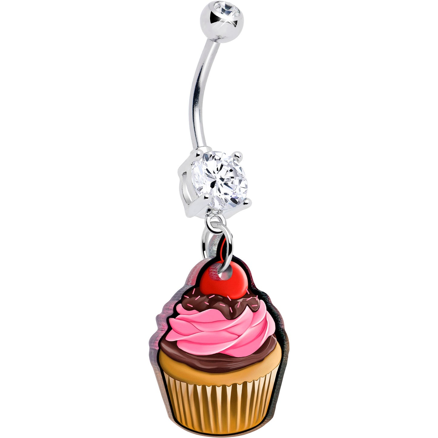 Double Gem Valentine Cupcake Dangle Belly Ring by Onyx O BodyCandy