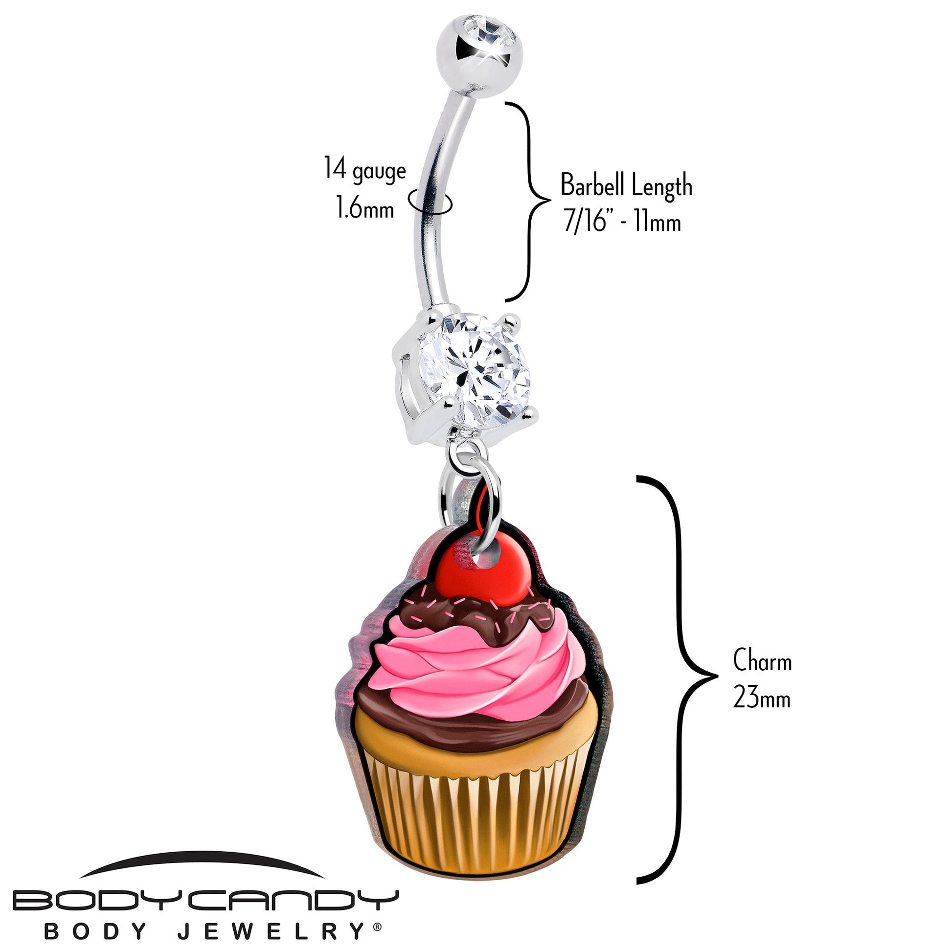 Double Gem Valentine Cupcake Dangle Belly Ring by Onyx O BodyCandy