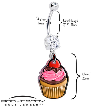 Double Gem Valentine Cupcake Dangle Belly Ring by Onyx O BodyCandy