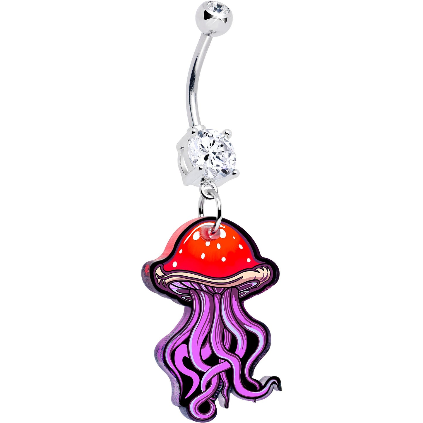 Double Gem Mushroom Jellyfish Dangle Belly Ring by Onyx O BodyCandy