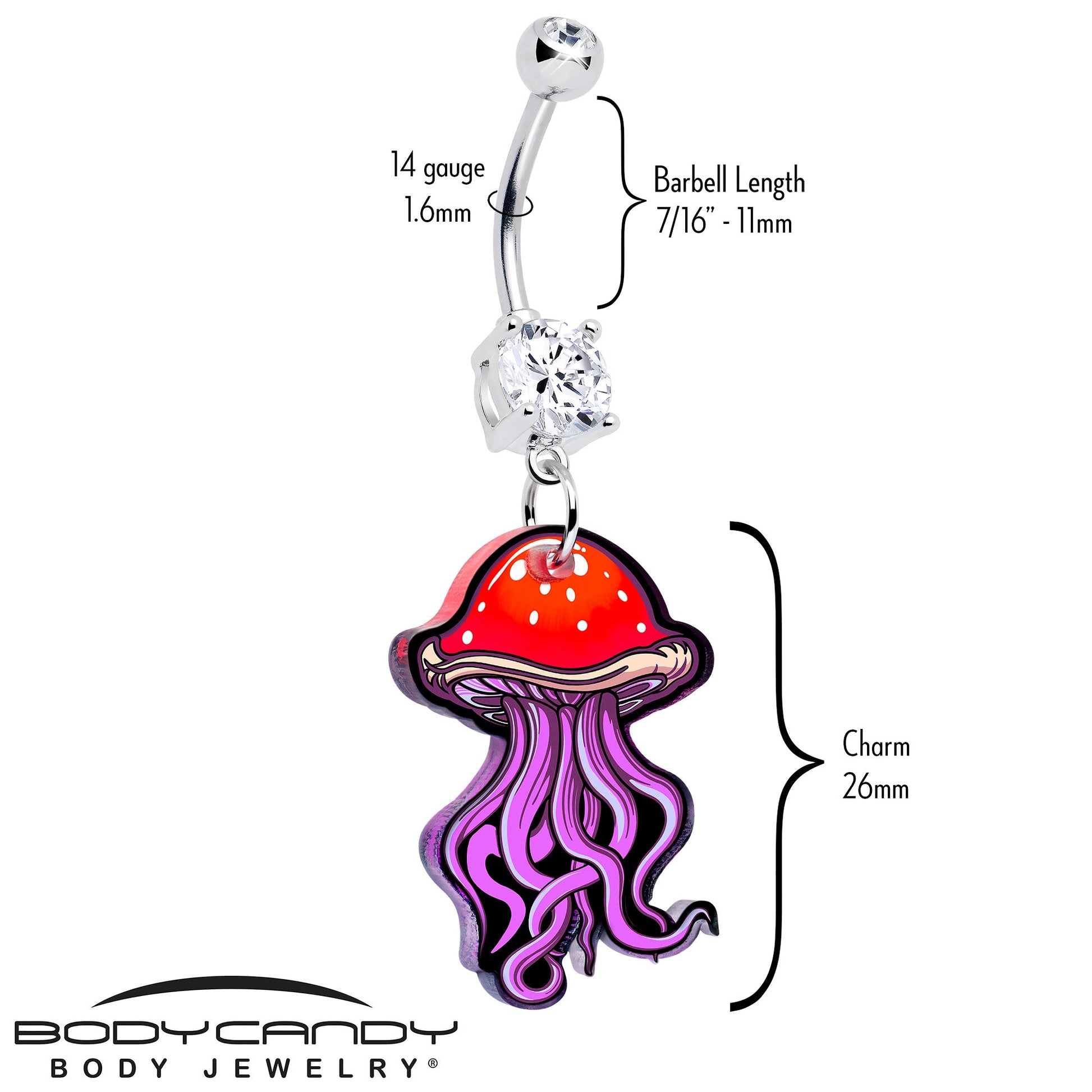 Double Gem Mushroom Jellyfish Dangle Belly Ring by Onyx O BodyCandy