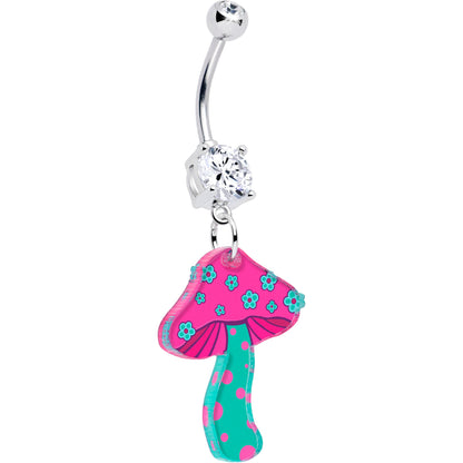 Double Gem Funky Floral Mushroom Dangle Belly Ring by Onyx O BodyCandy
