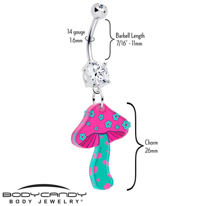 Double Gem Funky Floral Mushroom Dangle Belly Ring by Onyx O BodyCandy