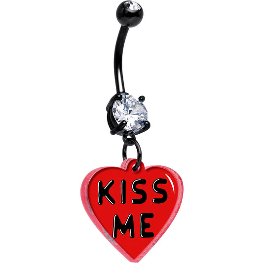 Black Double Gem Kiss Me Heart Dangle Belly Ring by Onyx O BodyCandy