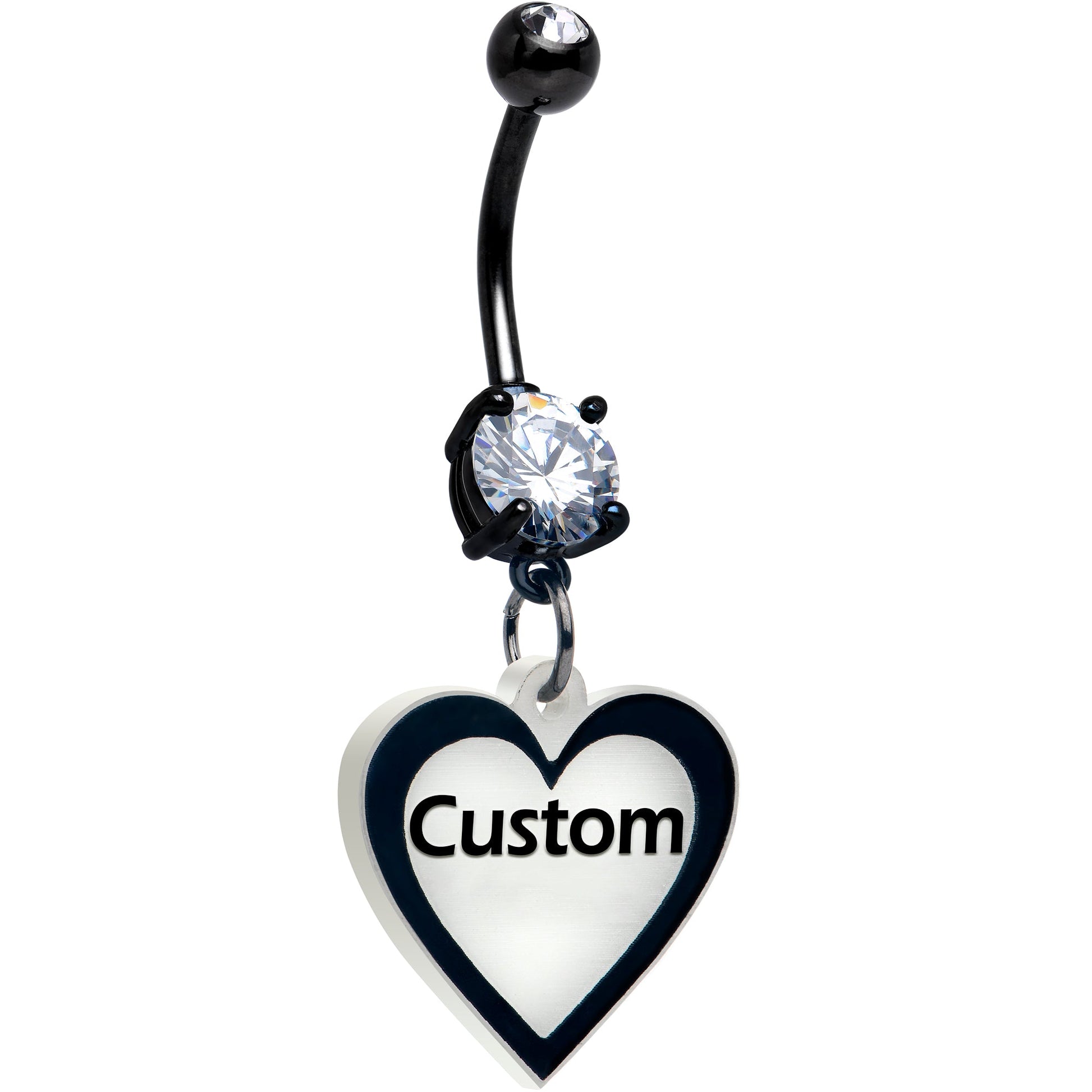 Custom Glow in the Dark Heart Dangle Personalized Belly Ring BodyCandy