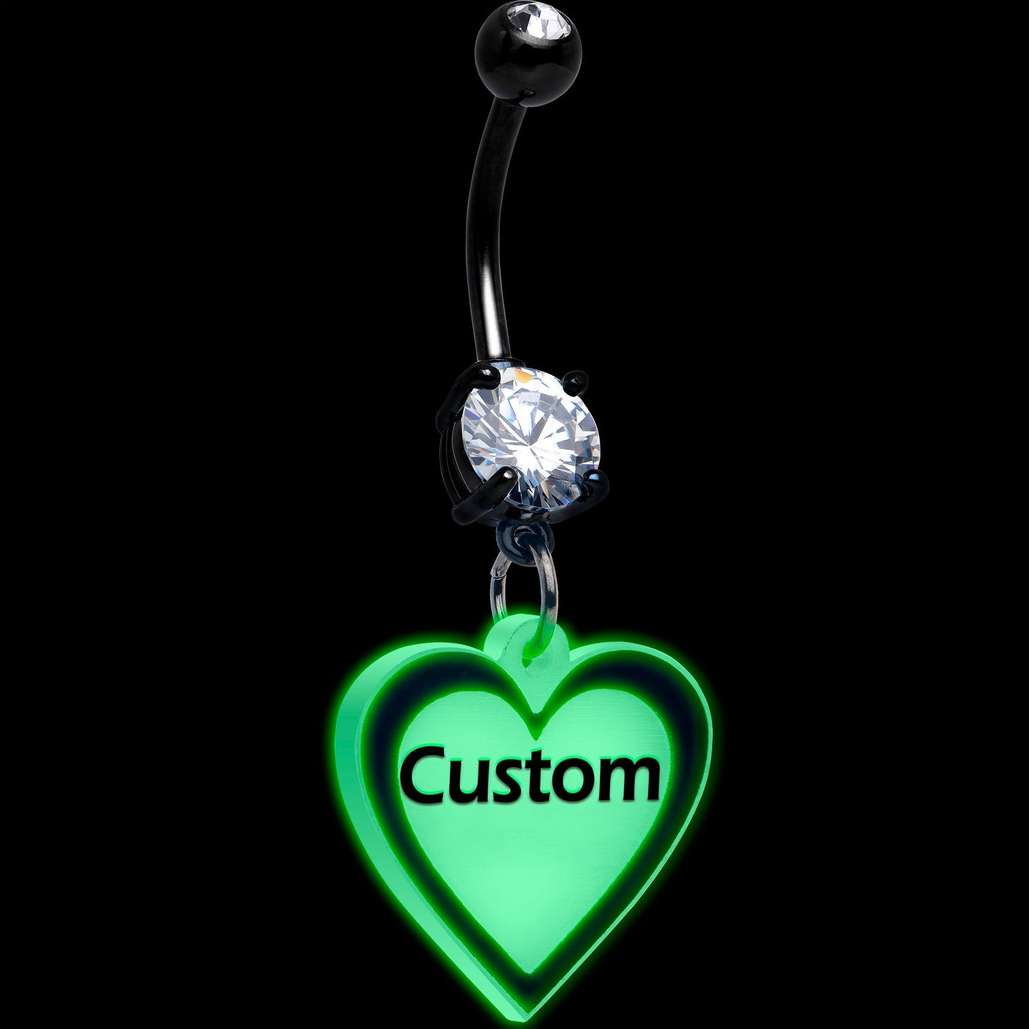 Custom Glow in the Dark Heart Dangle Personalized Belly Ring BodyCandy