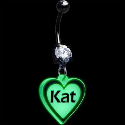 Custom Glow in the Dark Heart Dangle Personalized Belly Ring BodyCandy
