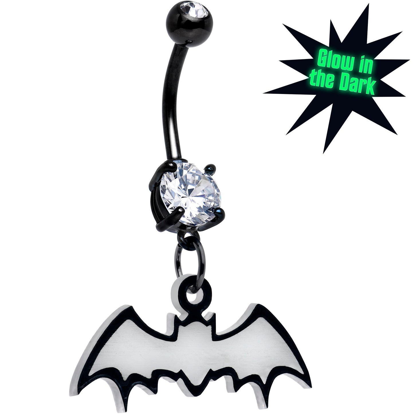 Glow in the Dark Dangle Bat Belly Ring by Onyx O BodyCandy