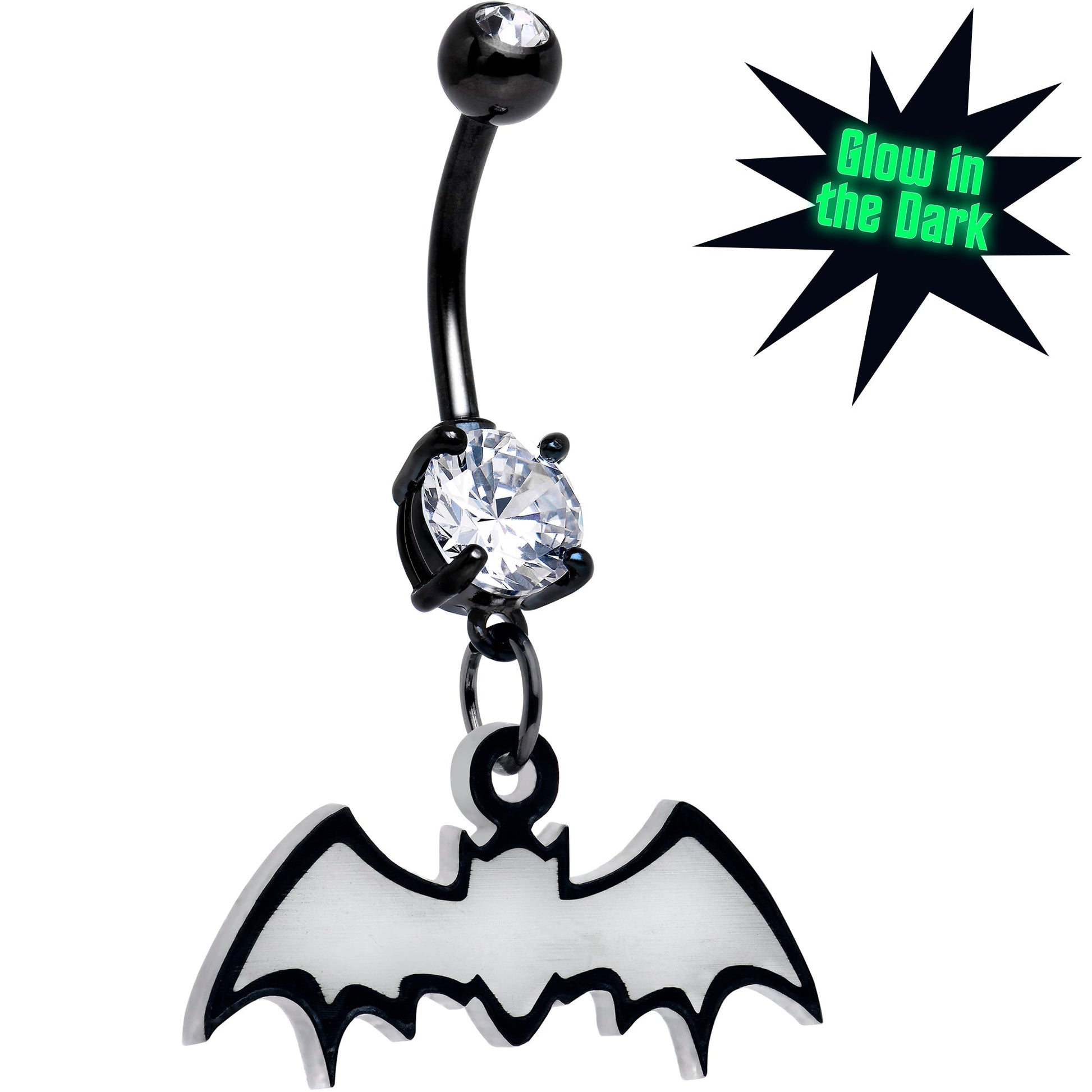 Glow in the Dark Dangle Bat Belly Ring by Onyx O BodyCandy