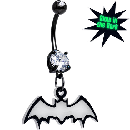 Glow in the Dark Dangle Bat Belly Ring by Onyx O BodyCandy