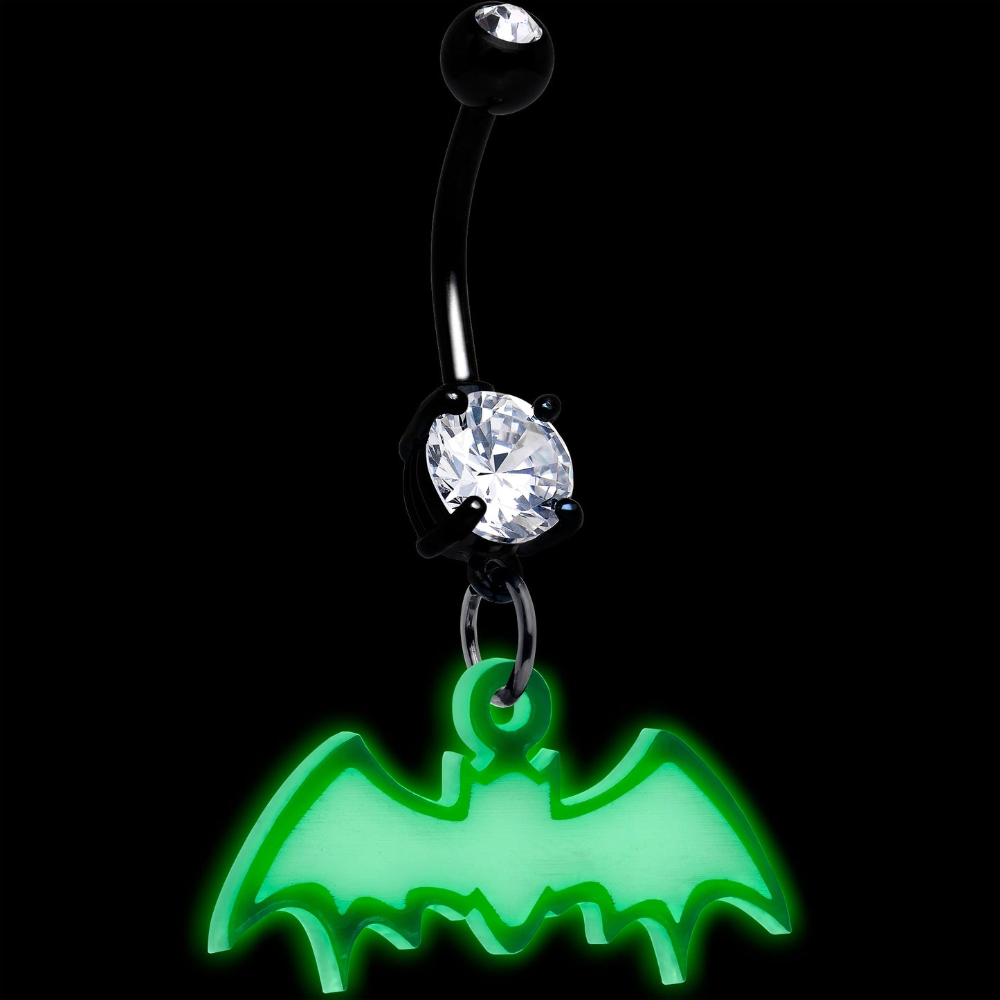 Glow in the Dark Dangle Bat Belly Ring by Onyx O BodyCandy