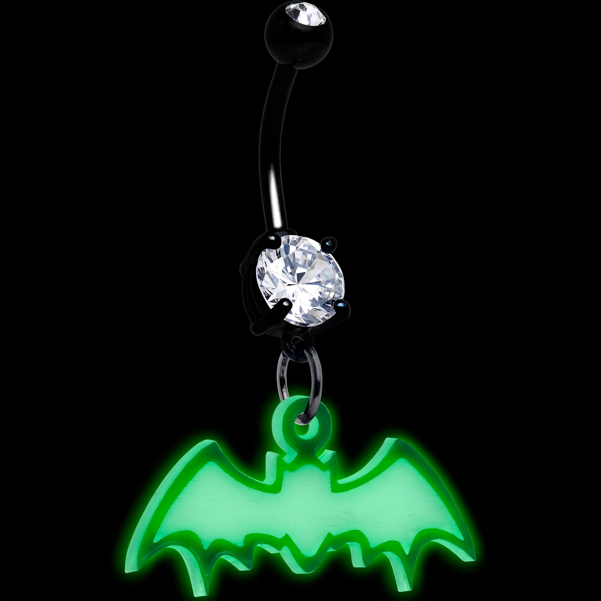 Glow in the Dark Dangle Bat Belly Ring by Onyx O BodyCandy