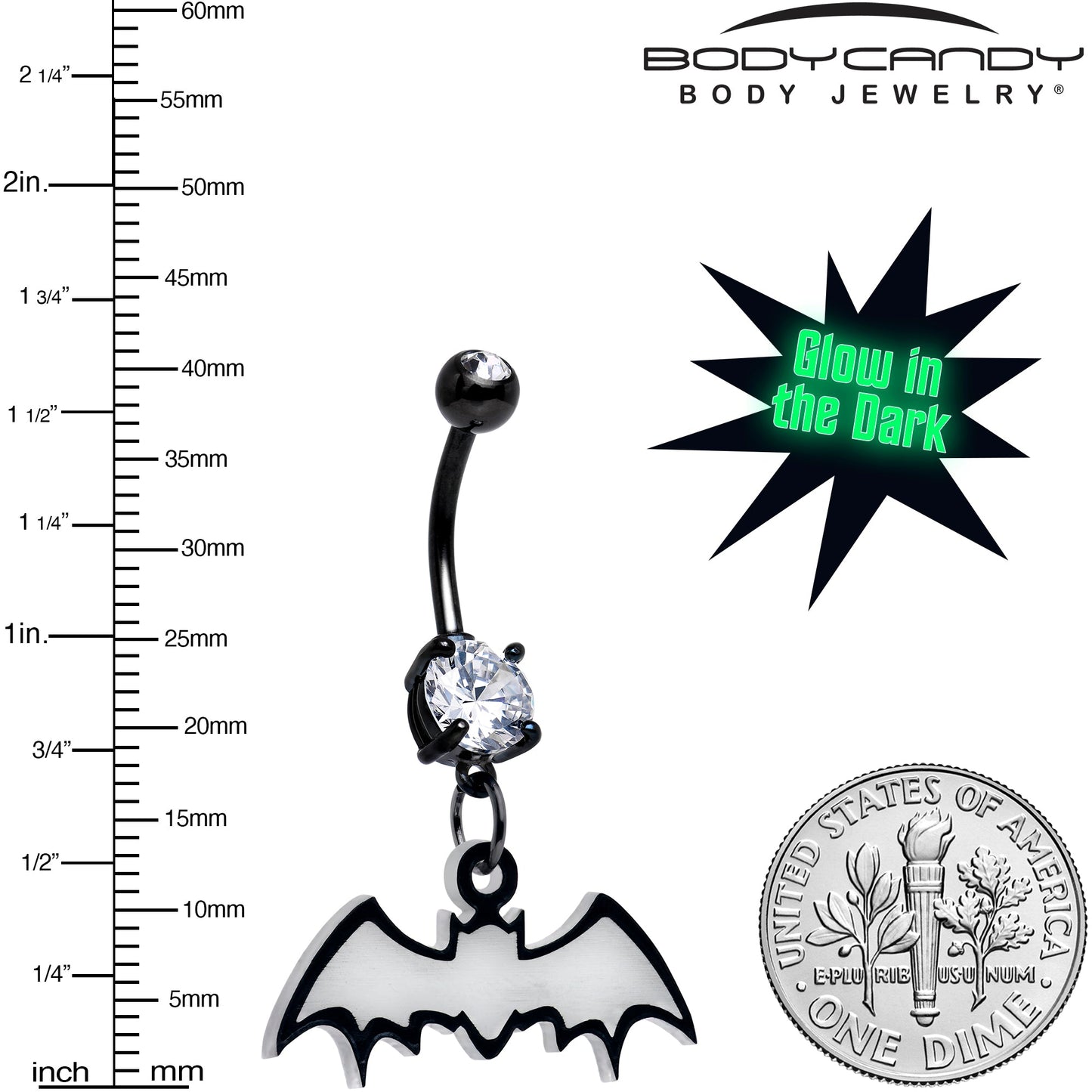 Glow in the Dark Dangle Bat Belly Ring by Onyx O BodyCandy
