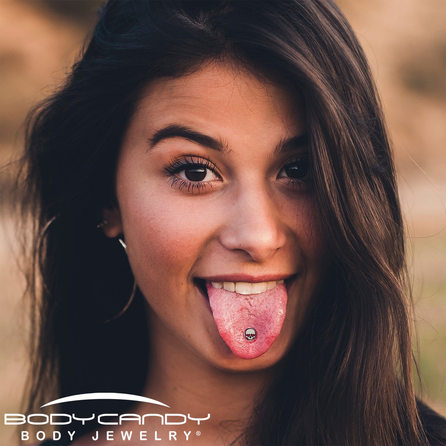 Valentine Heart Skull Barbell Tongue Ring