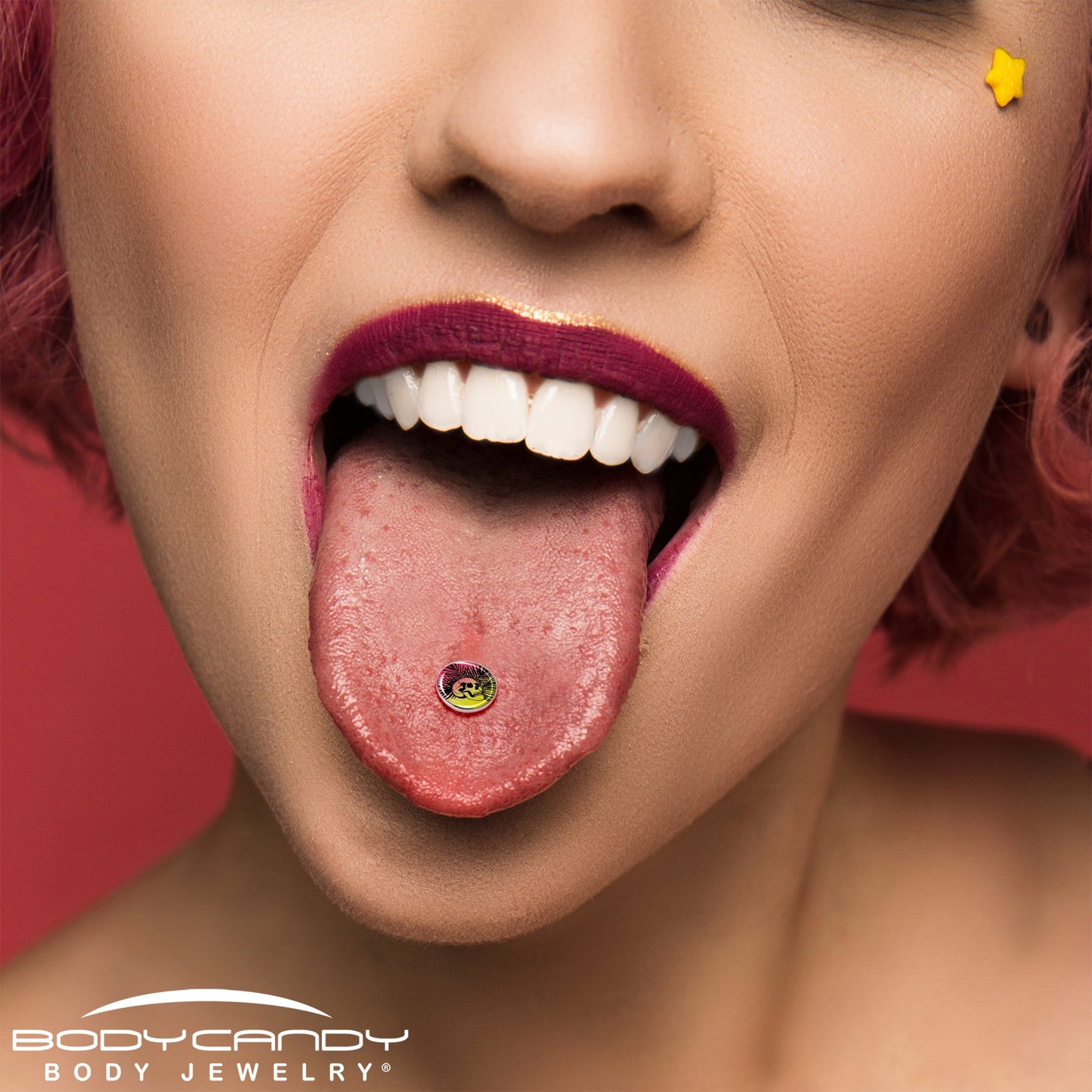 Red Haze Sunset Skull and Palms Barbell Tongue Ring by Onyx O