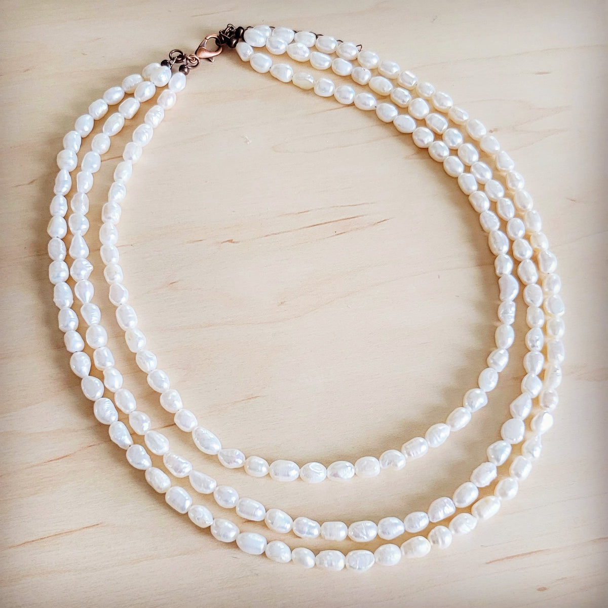 Genuine Freshwater Pearl Triple Strand Layered Boho Necklace 263r