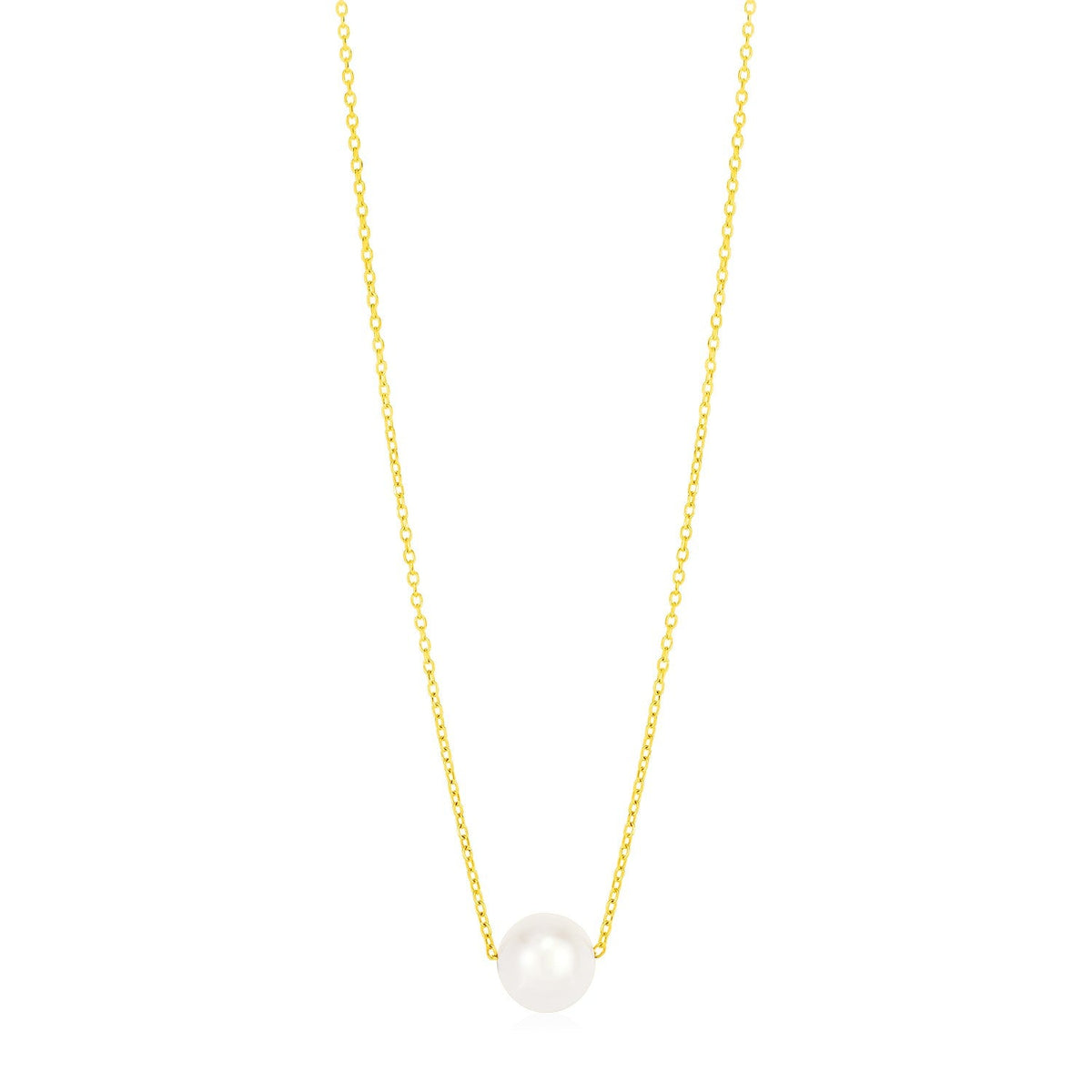 14k Yellow Gold 7mm Pearl Solitaire Necklace