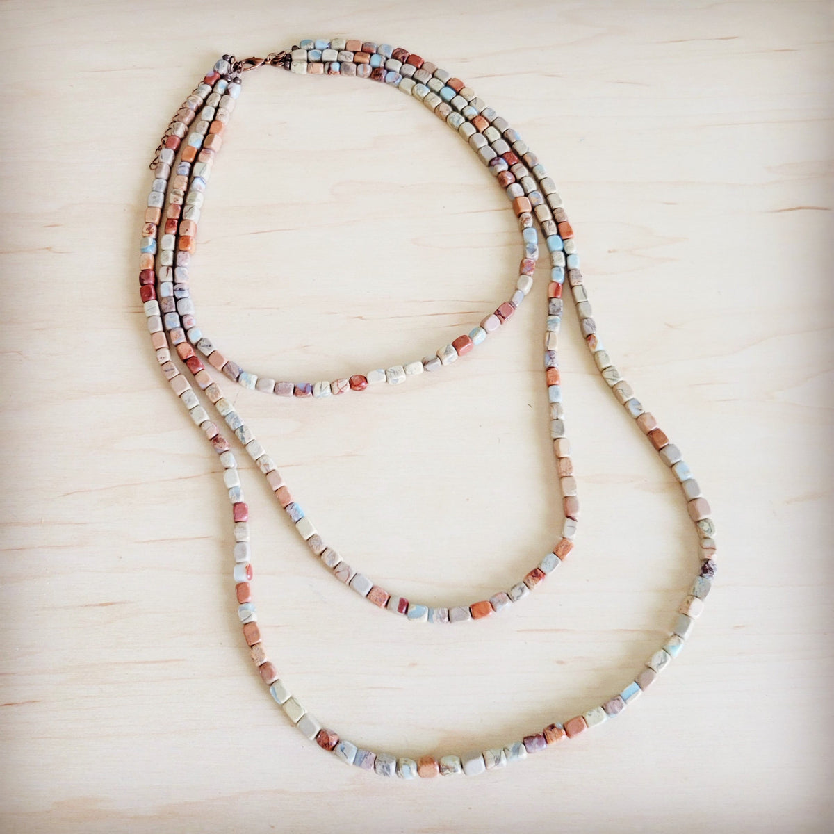 Triple Strand Layered Western Boho Aqua Terra Necklace 264q