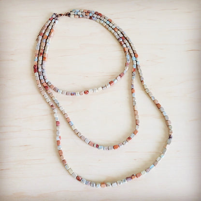 Triple Strand Layered Western Boho Aqua Terra Necklace 264q