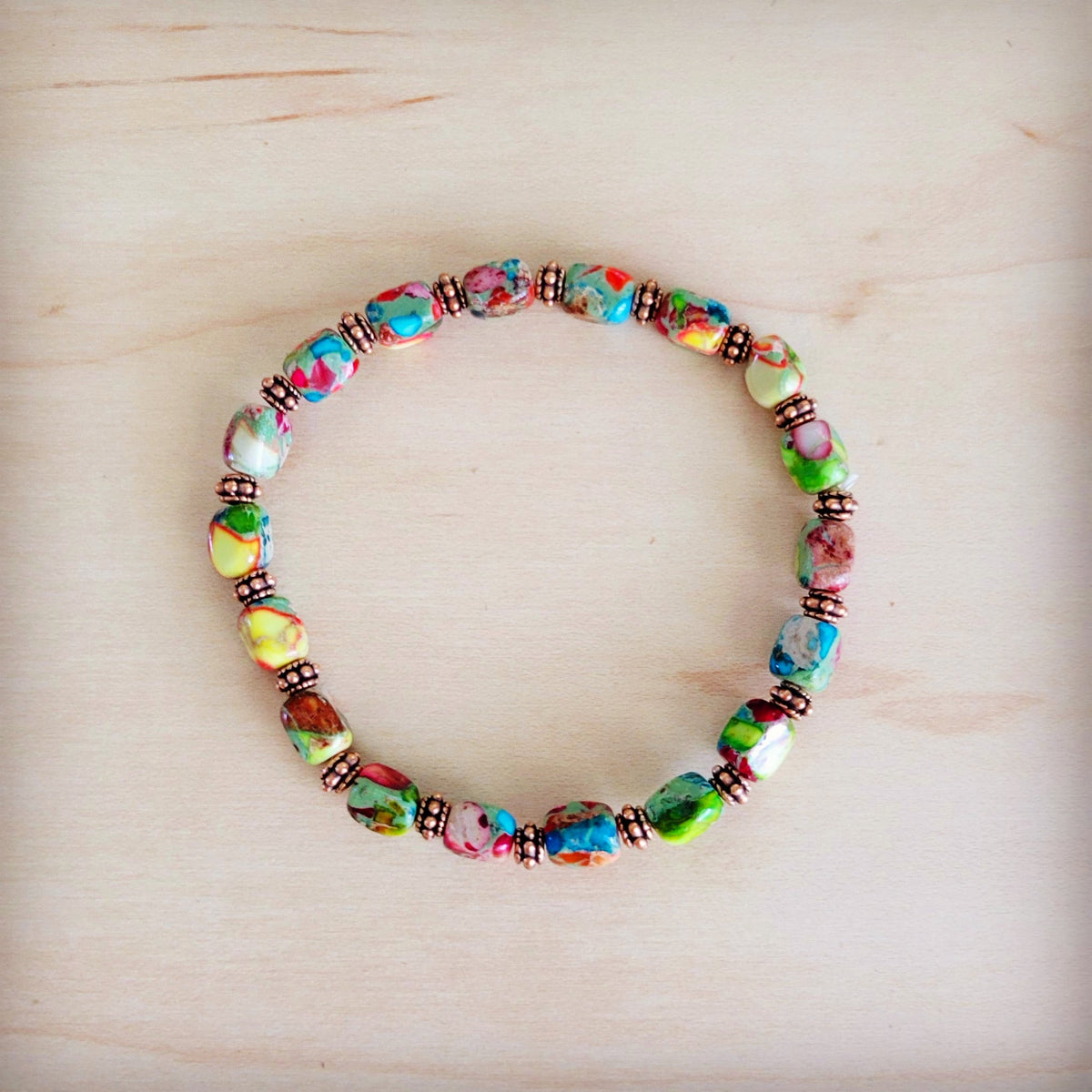 Genuine Regalite and Copper Stretch Beaded Bracelet Multi 812L