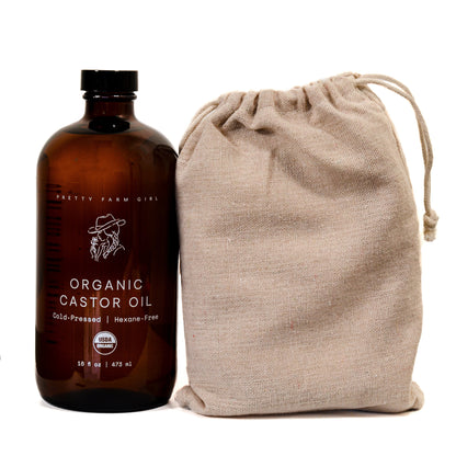 Organic Pure Castor Oil + Cloth Pack Bundle Pretty farm girl