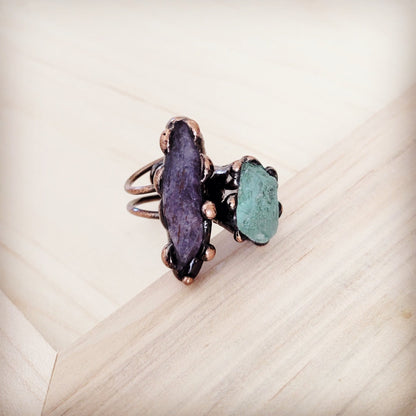 Genuine Amethyst and Quartz Ring in a Copper Setting 012a