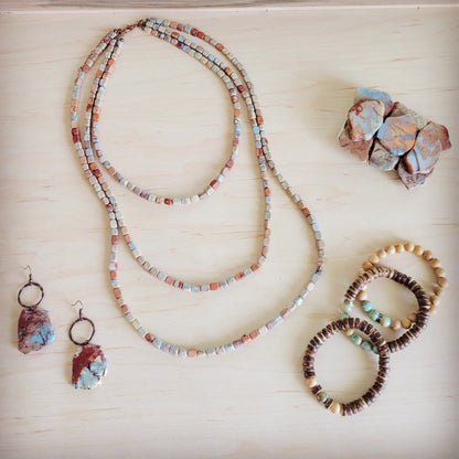 Triple Strand Layered Western Boho Aqua Terra Necklace 264q