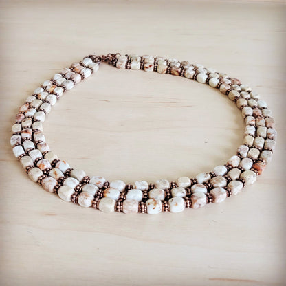 Triple Strand Layered Boho Sandstone Regalite Necklace 264L