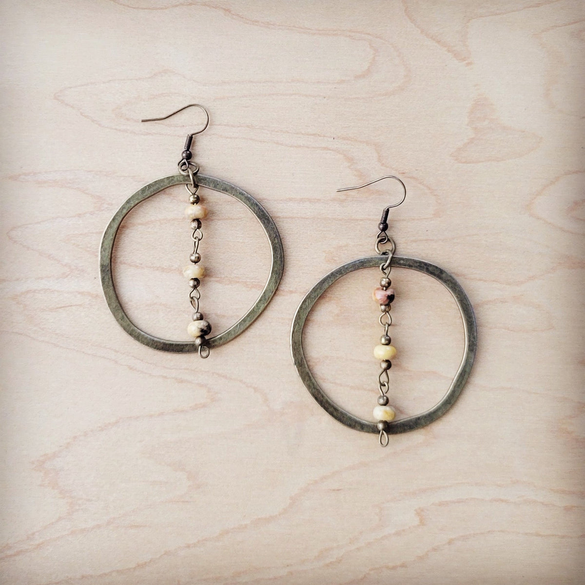 Western Copper Hoop Earrings w/ Natural Agate Beads 200s