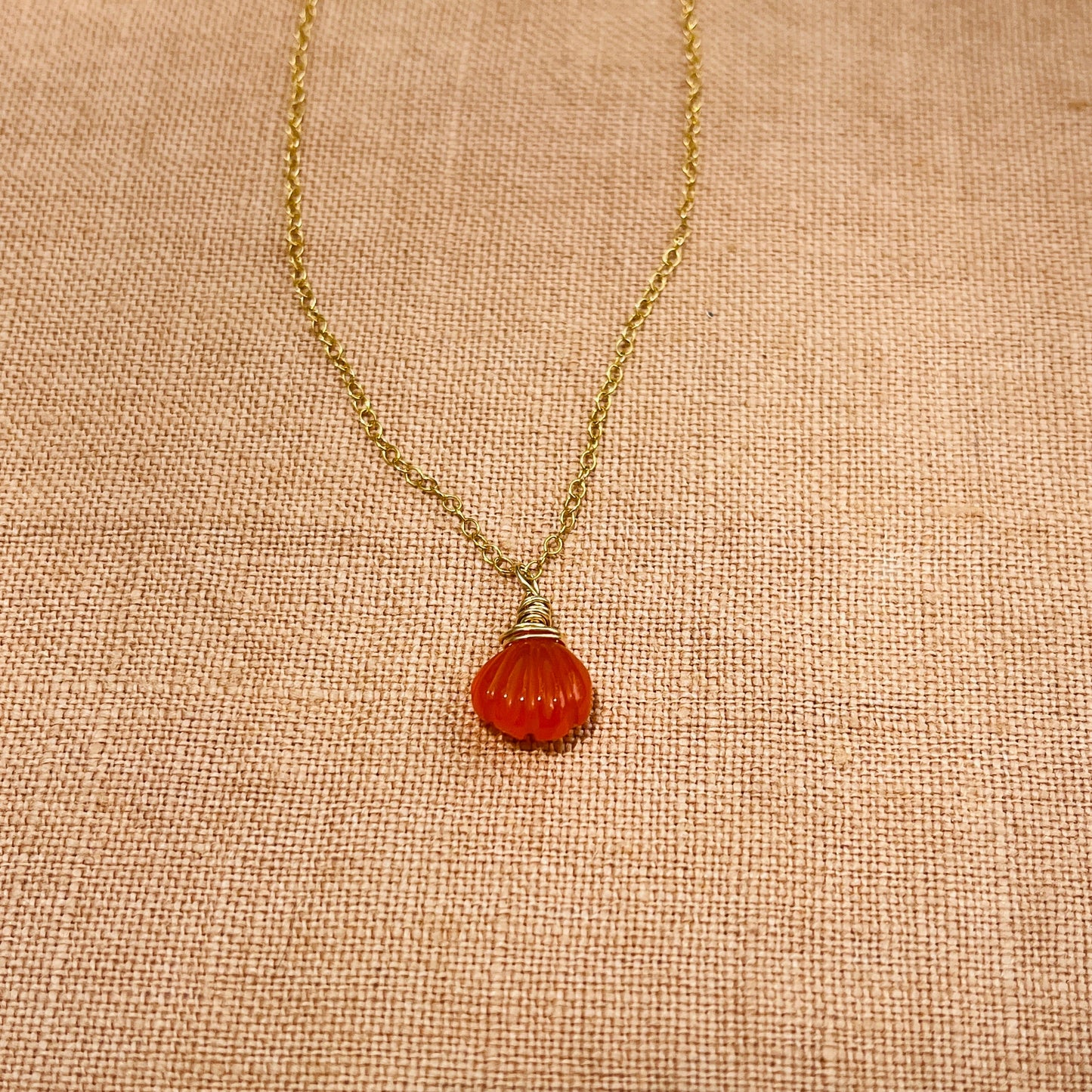 14k gold filled CARNELIAN SEA SHELL NECKLACE
