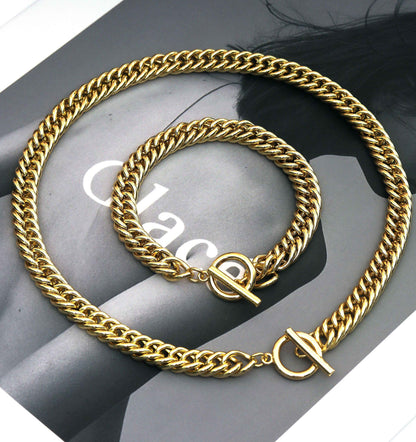 Gold Link Chain Necklace Bracelet with Toggle clasp, statement necklace bracelet, sku#EF169