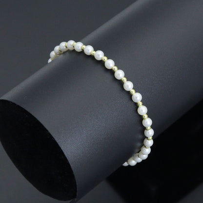 7'' Round Gold  Hematite with MOP Stretchy Bracelet, Sku#EF739