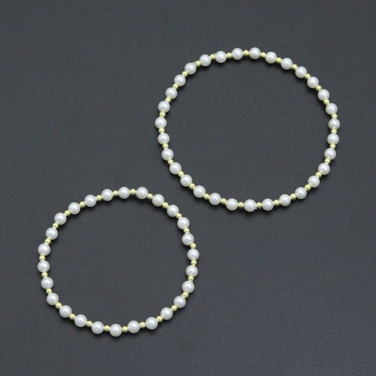 7'' Round Gold  Hematite with MOP Stretchy Bracelet, Sku#EF739