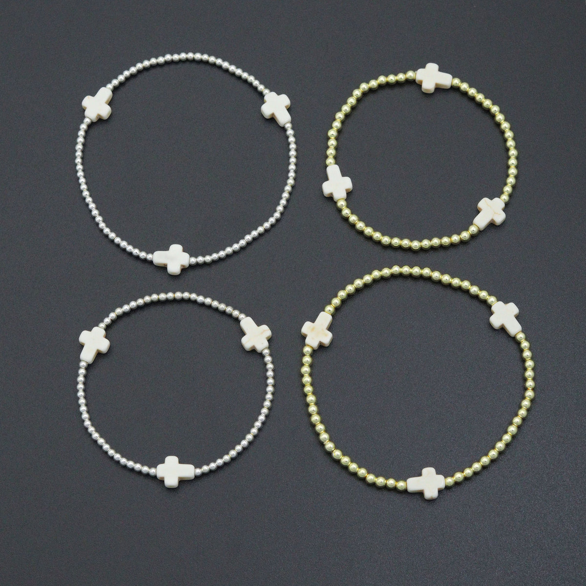 7'' Hematite with Howlite Cross Stretchy Bracelet, Sku#EF746