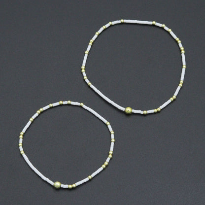 2.5mm Gold Hematite white jade Stretchy Bracelet, Sku#EF748