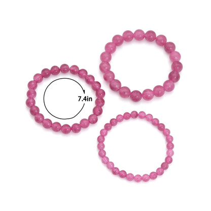 Pink Jade Round Smooth Stretchy Bracelet, Sku#EF750