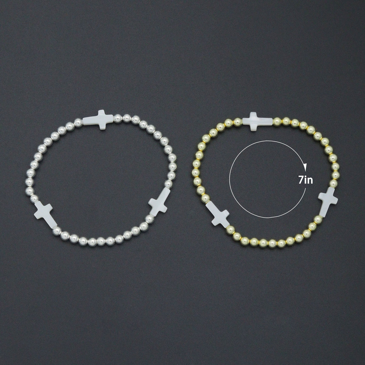 Hematite with Mother of Pearl Cross Stretchy Bracelet, Sku#EF776