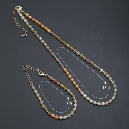 Champagne color Cube Beads necklace Bracelet, Sku#EF798