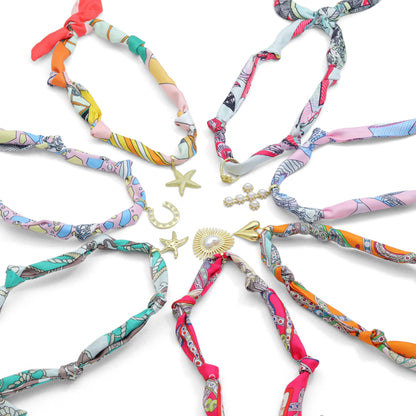 Convertible Scarf Necklace, Adjustable Silk Scarf Statement Necklace, sku#EF806-1